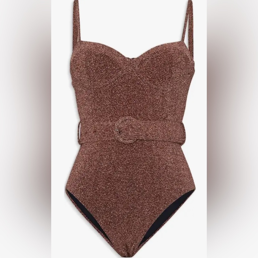 Jonathan Simkhai Metallic Brown Belted One-Piece Swimsuit